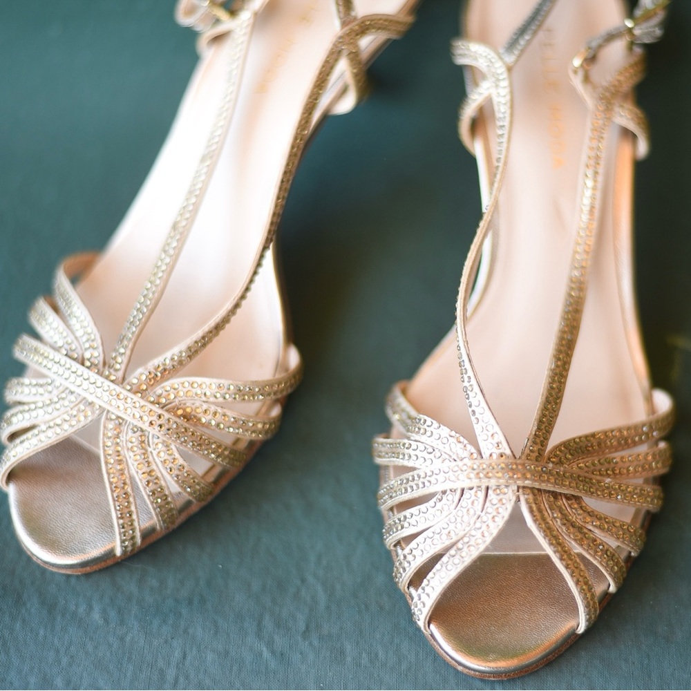 Gold Heels with Shimmering Criss-Cross Straps